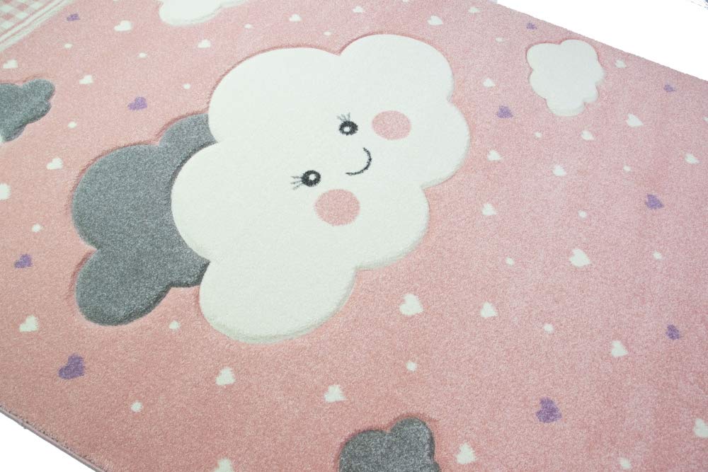 Merinos Tappeto per Asilo Tappeto per Gioco Nuvole in Rosa Größe 120 cm Rund