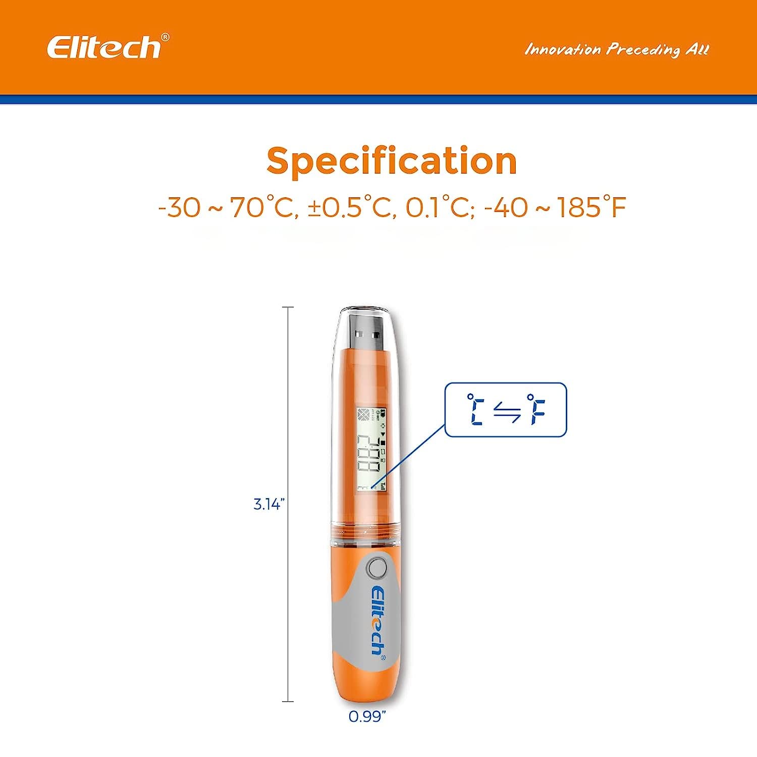 Elitech Enregistreur de Données de Température Imperméable PDF 32000 Points d'enregistremen RC-51 10PCS