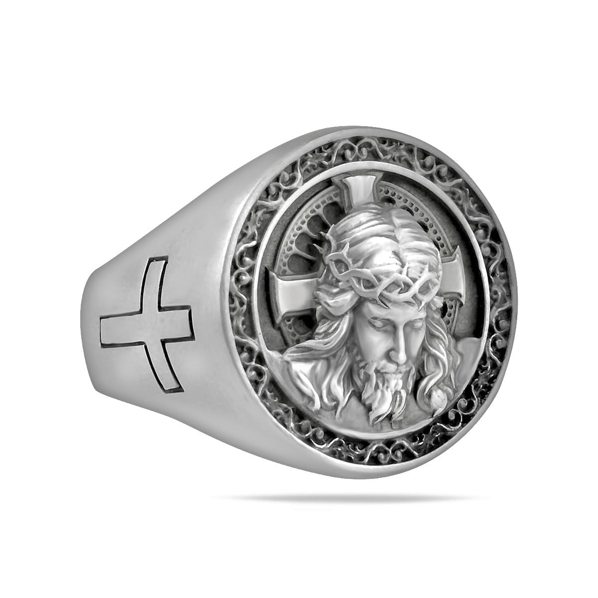 Jésus Christ Bague En Argent Sterling 925 Croix Dieu Tête Bijoux Religieux À La Main Biker Silverzone77