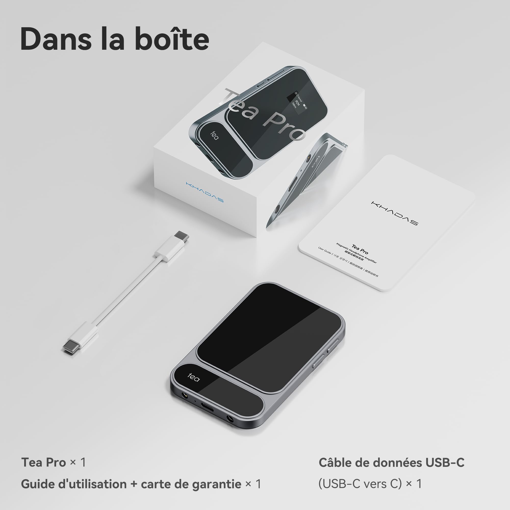 khadas Tea Pro DAC/AMP Hi-Res Portable, Amplificateur Casque Magnétique avec DAC ES9039Q2M, Sorties 3,5mm & 4,4mm, BT5.4, Batterie 2100mAh, Écran 0,95"