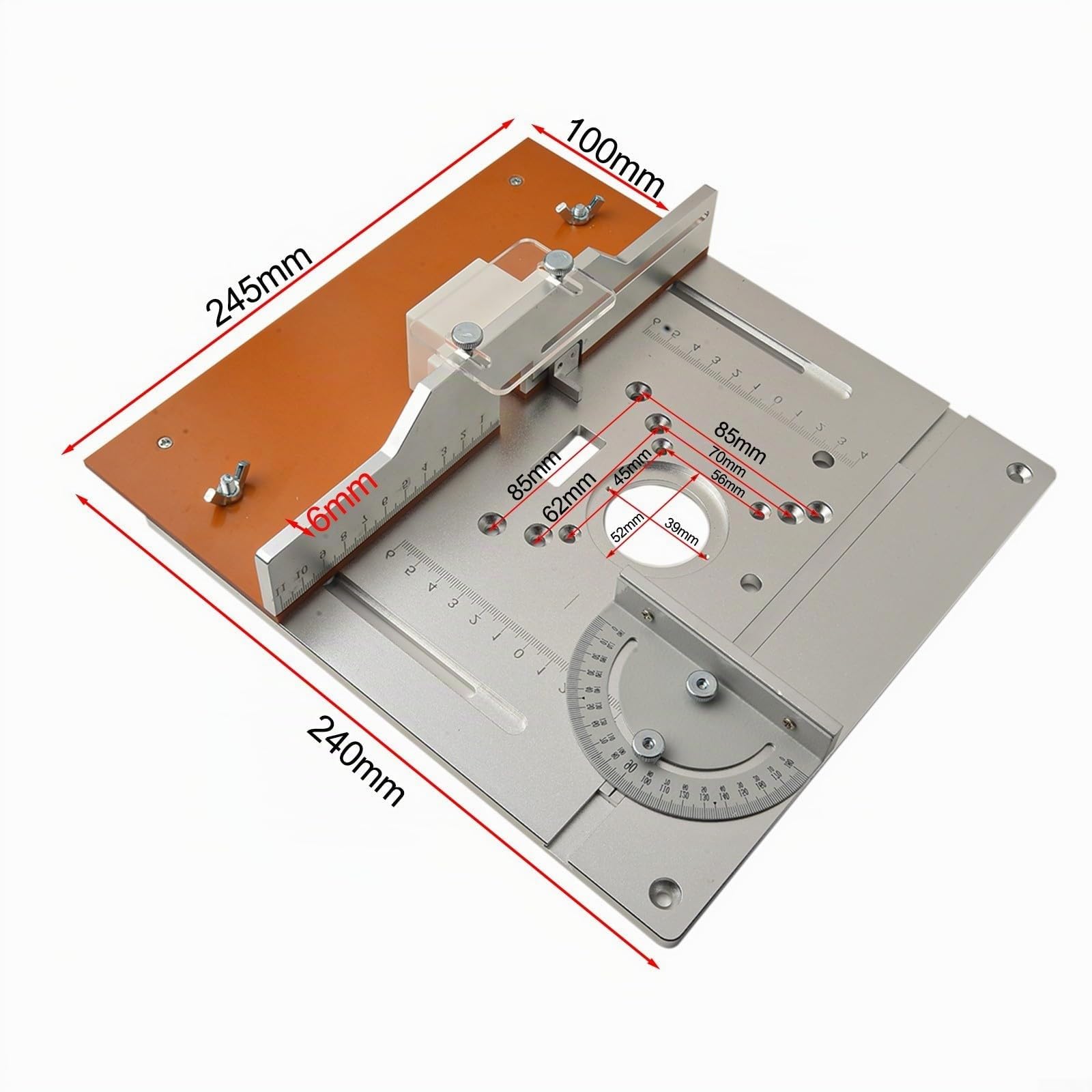 Kit Piastra di Inserimento per Tavolo Fresatrice in Alluminio, Set Tavola Ribaltabile per Fresatura Legno con Calibro Angolare, Accessorio per Lavorazione Legno per Banco Sega da Tavolo