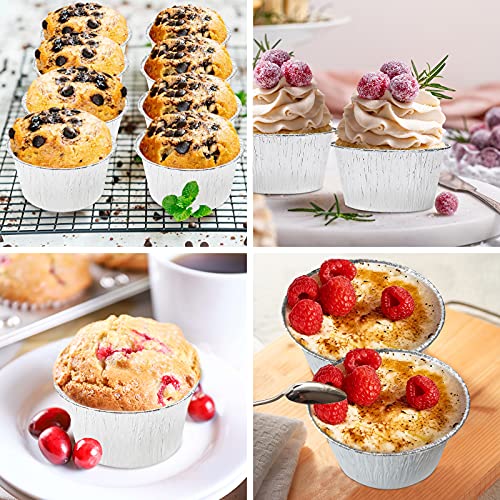 Aluminum Foil Baking Cups, Disposable Ramekin 4 Oz Aluminum Cupcake Liners, 150 Pcs Silver Foil Baking Cups Muffin Liners For Baking, Cupcake, Pudding, Egg Tart, Creme Brulee #TOP5
