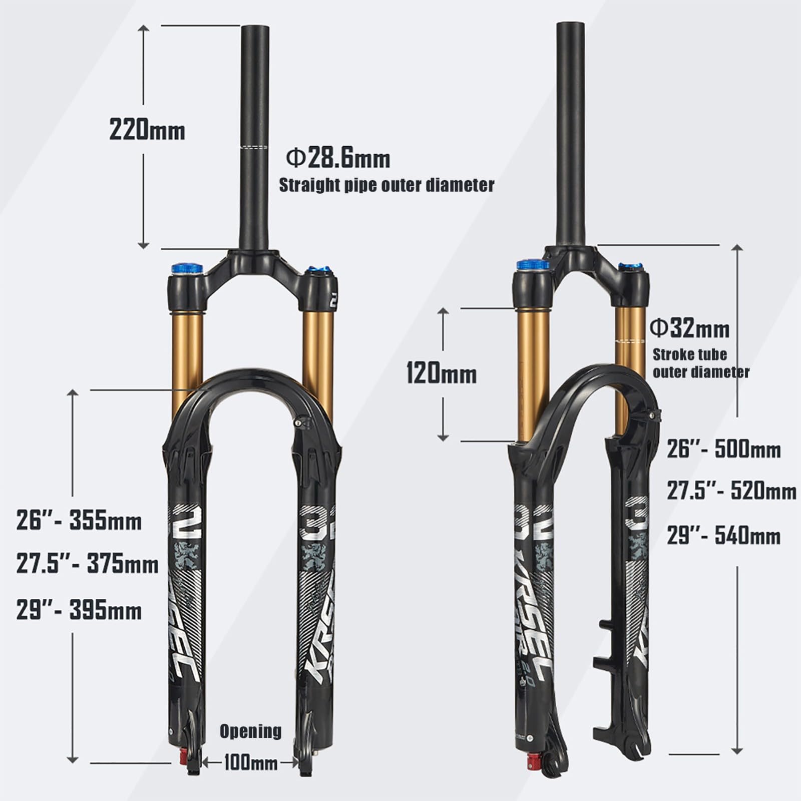Fourche Avant pour VTT, Amortisseur à air comprimé, Tube Droit, contrôle d'épaulement, diamètre D, 26 Pouces
