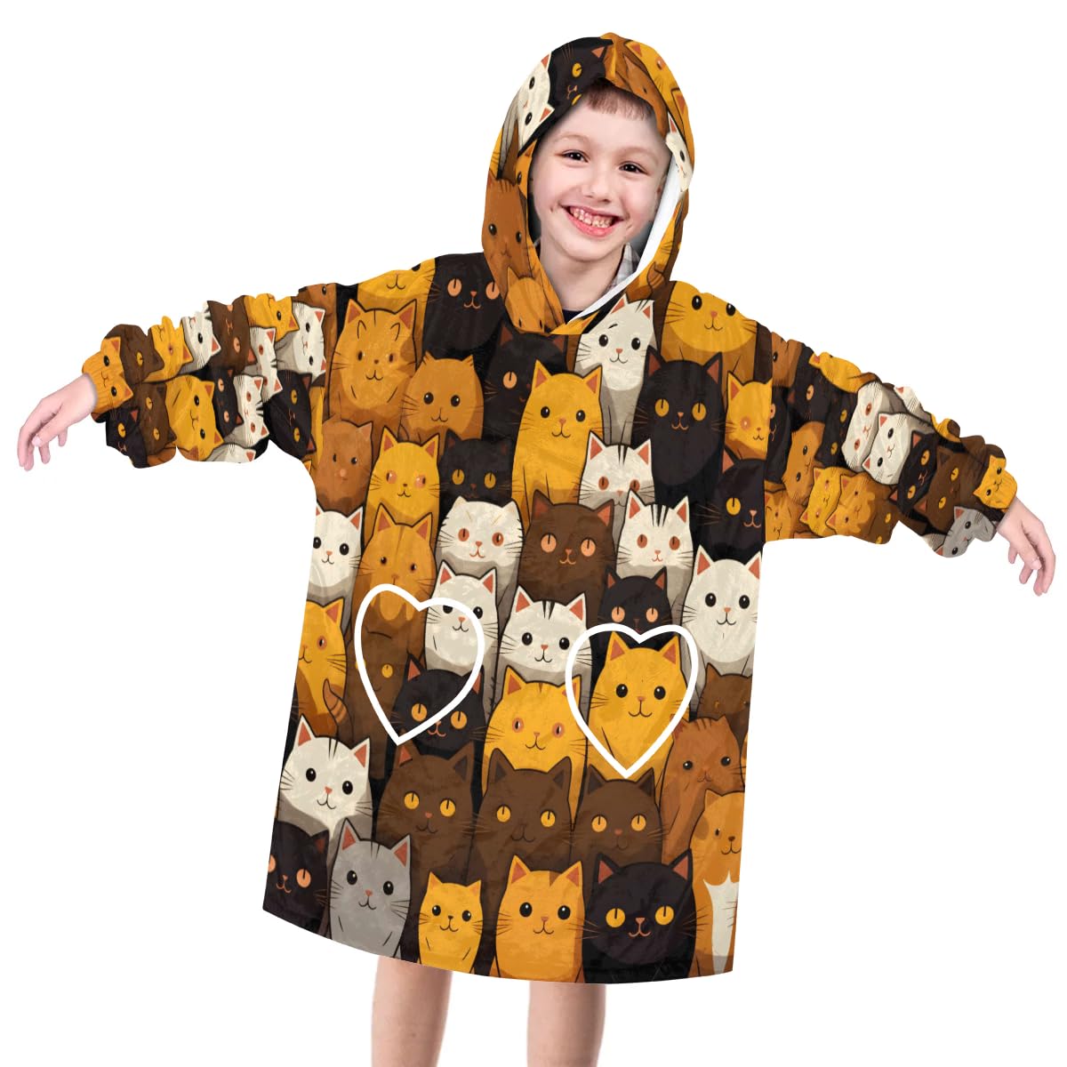 Wearable Blanket Hoodie for Kids, Bengal Cat Fleece Sweatshirt Blanket Oversized Blanket Sweatshirt with Pocket Flannel Warm Hooded Blanket 6-10 Year Old Girl Boy Gift, One Size