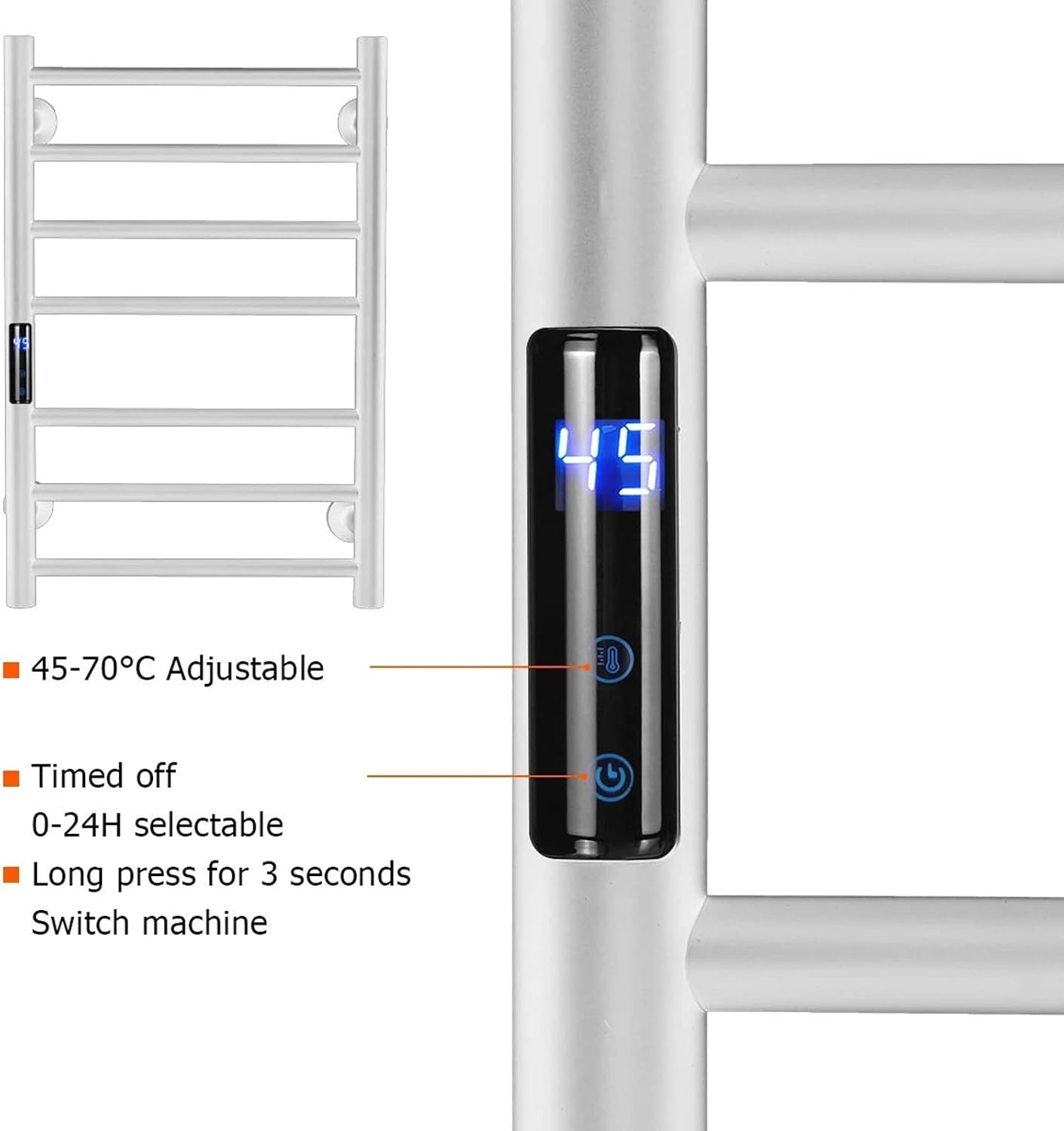 White Heated Towel Warmer Rack with Temperature and Time Control, Electric Stainless Steel Heated Towel Rail, Smart Thermostat Towel Dryer Wall Mounted Bathroom Accessories,Plug in (Plug in)