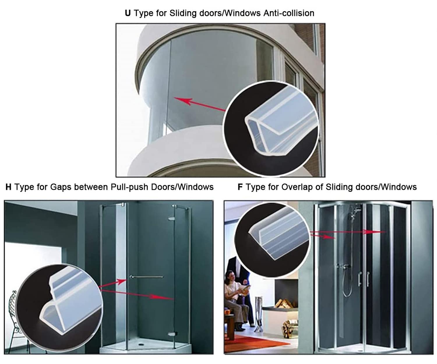 Ersatzdichtung Duschdichtung, für 6mm/ 8mm/ 10mm/ 12mm Glasdicke Duschdichtungen für Duschtüren, Dichtkeder Dichtung, Duschdichtung, für Gebogene oder runde Glastüren (8 mm,f-type-500cm)
