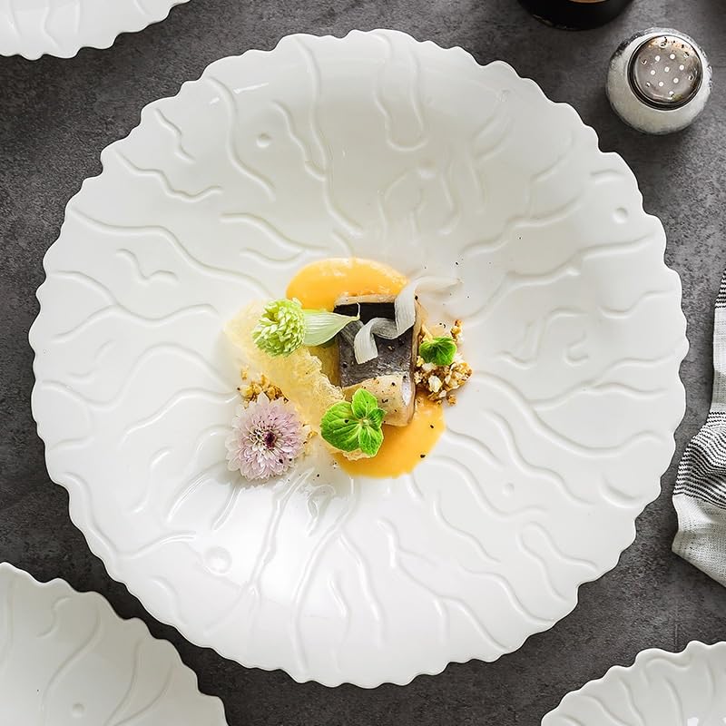 Platos para La Cena Platos De Postre Plato De Porcelana Blanca Plato con Borde En Relieve Creativo Plato Hondo De Restaurante Plato De Pasta De Hotel Platos Platos De CER，9inch