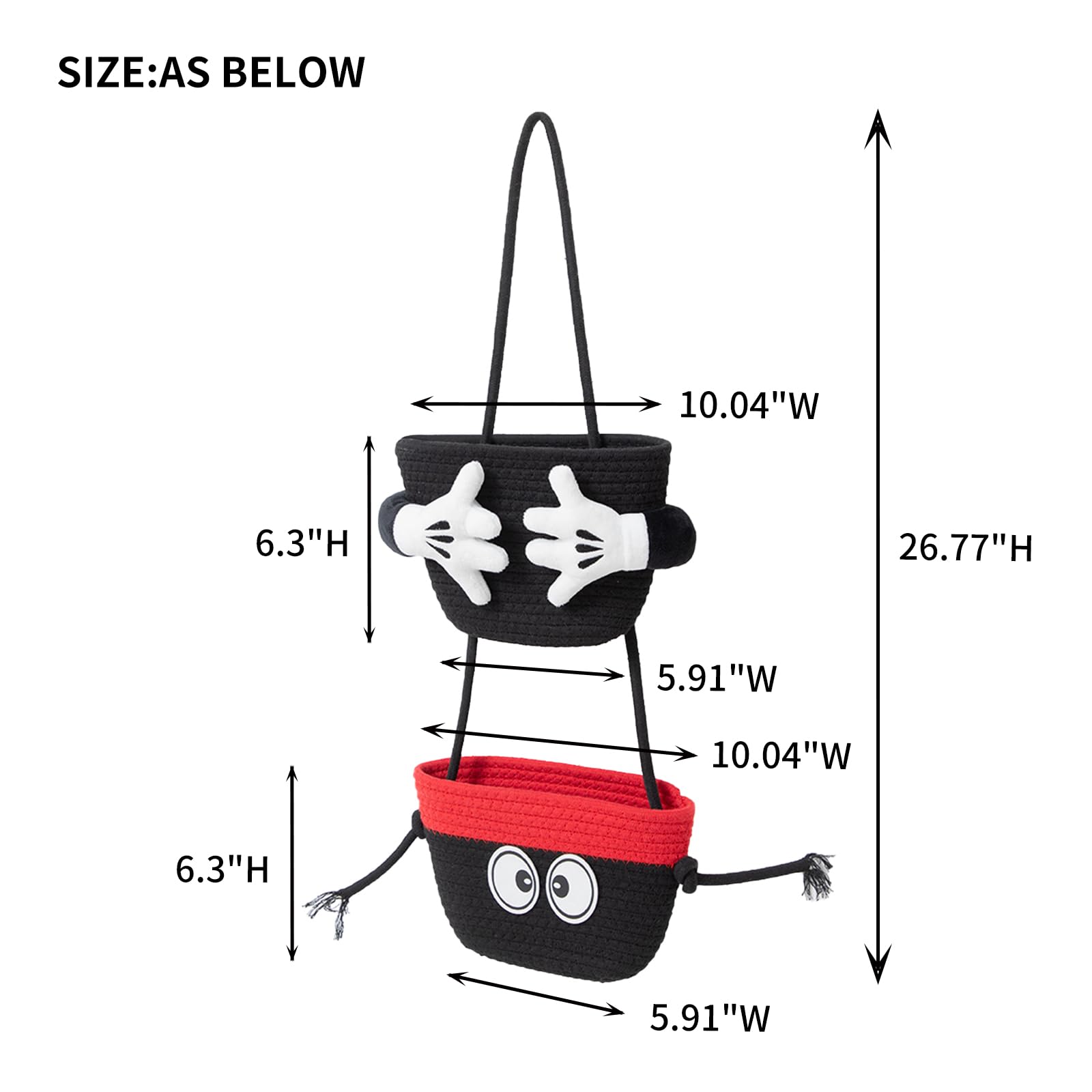 HODAKJUE 2 Tier Hanging Baskets, Woven Cute Door Basket Wall Storage Basket for Bedroom Nursery Diaper Toy Closet Organizer
