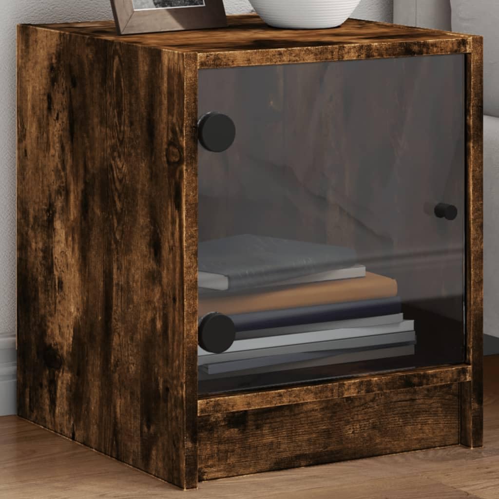 Elegante Nachttische mit Stauraum und Glastüren aus langlebigem Holzwerkstoff für Schlafzimmer und Wohnbereich