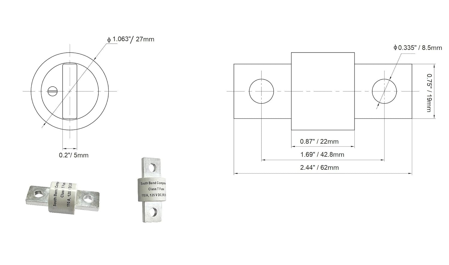 South Bend Components 125A Class T Fast Blow Fuse (2-Pack)