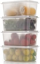 HARMONY INC Transparent Fridge Storage Containers Set – Plastic Organizer for Fridge & Kitchen Accessories – Kitchen Storage Set for Efficient Organization (white, 4)