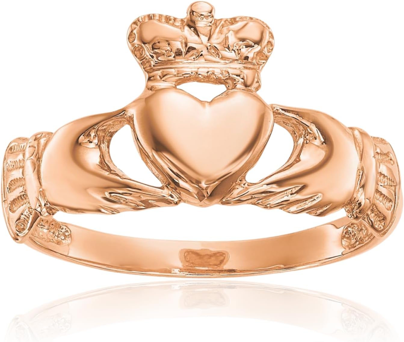 IceCarats 14K Solid Rose Gold 2mm Slim Heart Celtic Claddagh Band Anniversary Ring Polished