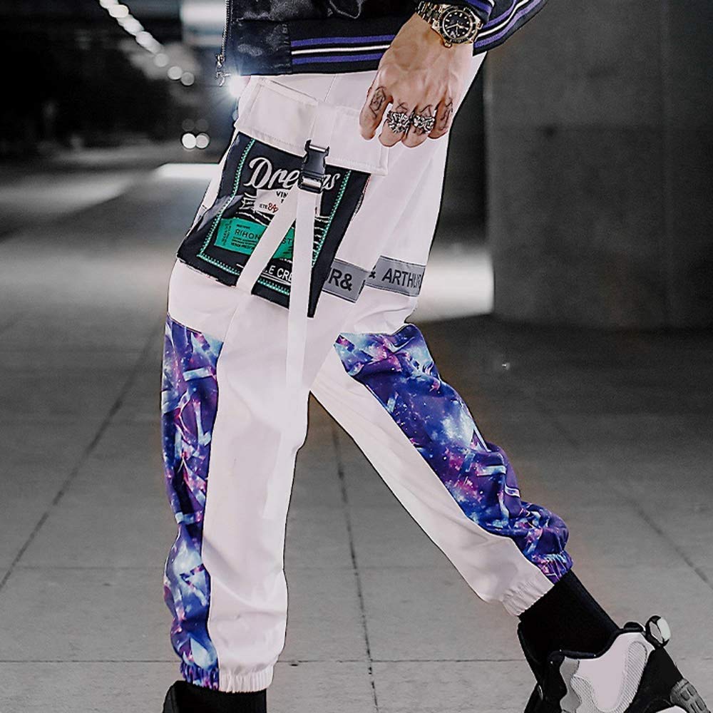 XYXIONGMAO Uomo Nero Cyberpunk Riflettente Joggers Tuta Techwear Pantaloni Della Tuta Hip Hop Streetwear Cargo Pantaloni per gli Uomini