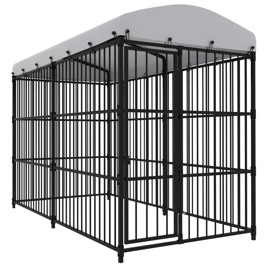 vidaXL Canile da Esterno con Tetto Robusta Sicura con Serratura Box Gabbia Protezione Recinzione per Cani 300x150x210 cm in Acciaio Zincato Nero