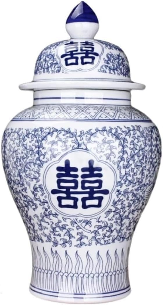 Vase en céramique bleu et blanc décoratif, grand pot à gingembre avec couvercle de style ancien