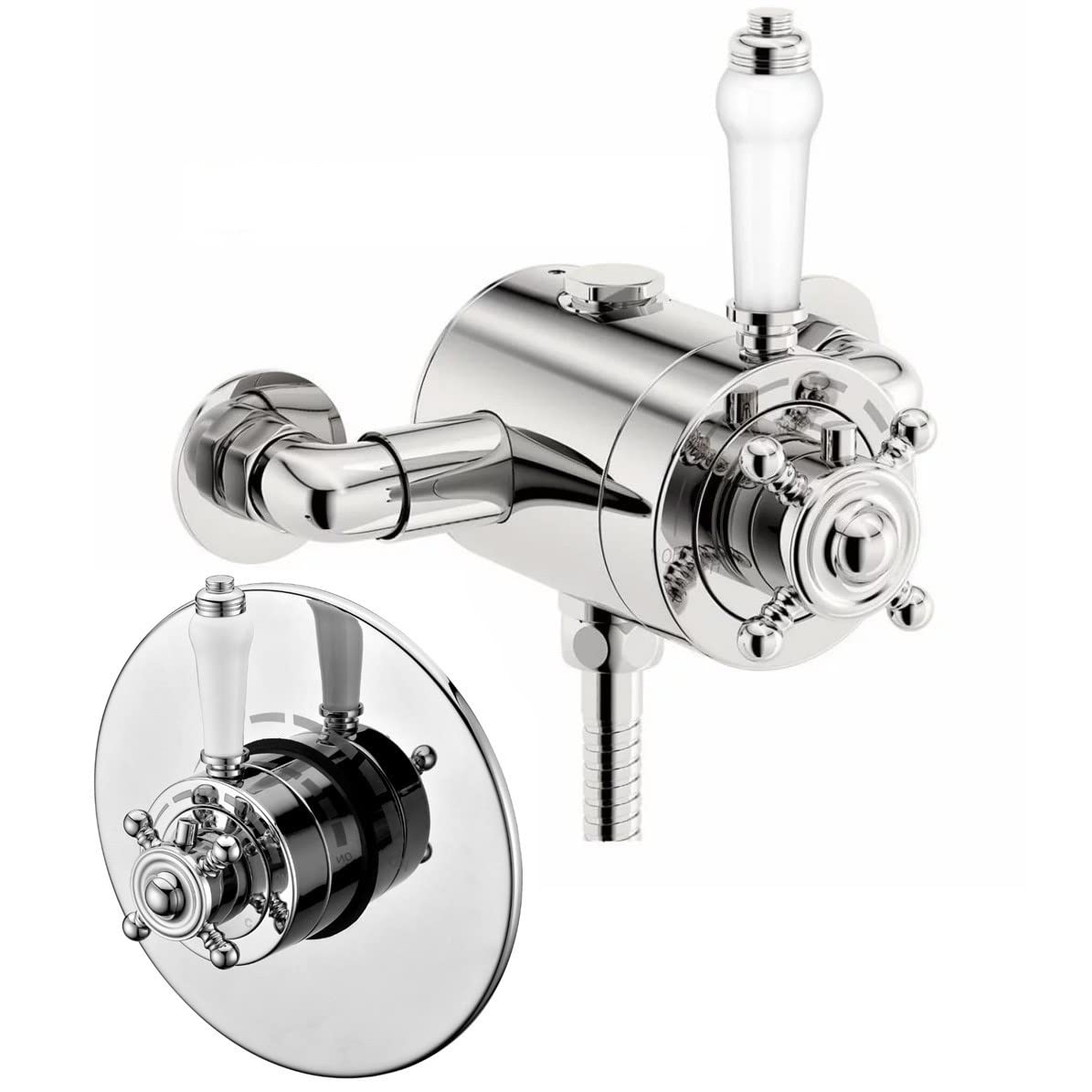 Buyaparcel Thermostatic Traditional Concealed/Exposed Shower Mixer Valve - 135mm to 160mm Pipe Centres - Chrome Finish