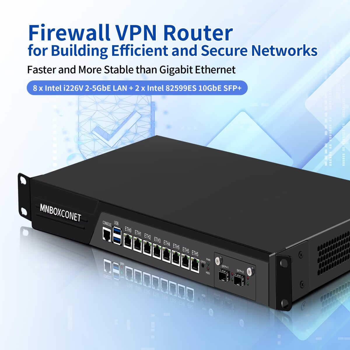 1U Firewall 19 inch 2x10GB SPF+ Appliance C236 Redundancy Power Supply Core i7 8700, 8 x 2.5 Gigabit Ethernet OPNsense, Network Hardware Server, 32GB RAM 512GB SSD, USB 3.0, Console