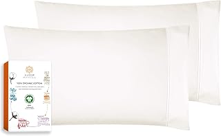 Organic Cotton Pillow Cases - Ivory Standard Pillowcase Set of 2, Pure Natural 100% Cotton Pillows for Sleeping, Soft Sateen Weave GOTS Certified Bed Pillow Covers