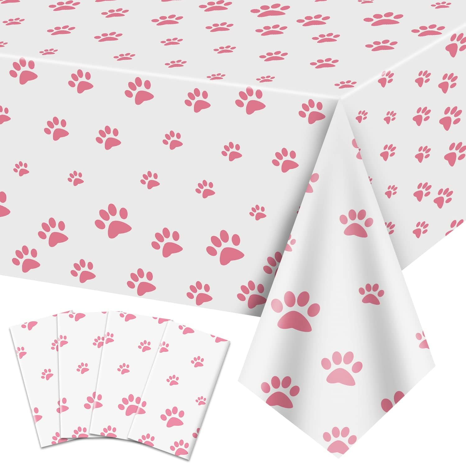 QUERICKY 4 Pack Puppy Paw Print Tablecloth, 54x108'' Pink
