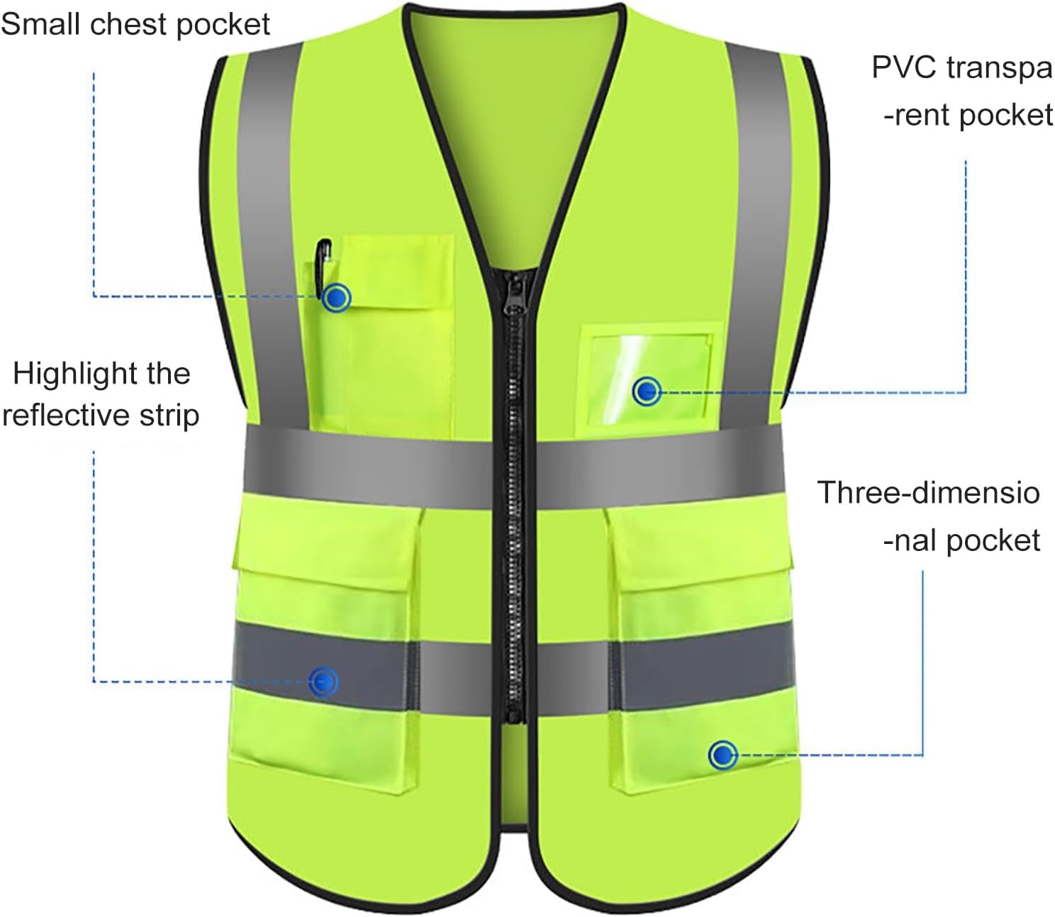 Chaleco de Seguridad Traje reflectante de malla, chaleco de seguridad transpirable de 2 uds con bolsillos y cremallera para ciclismo, chaleco reflectante de seguridad para correr Portátil