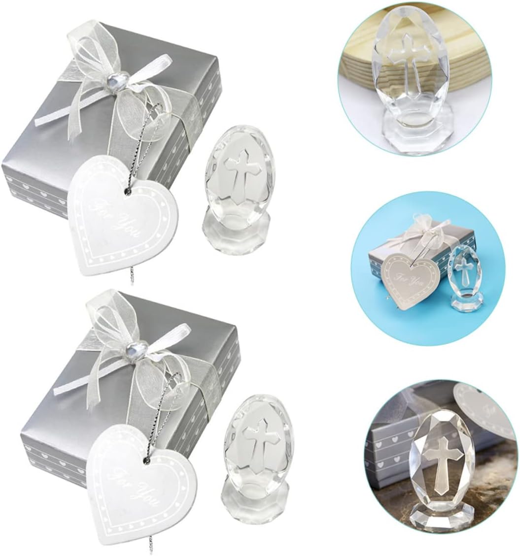 Sosoport 2sets Crystal Cross Decoration for Shower Baptism Elegant Water Crystal Keepsake Box for Parents Christening Souvenir and Nursery Decor