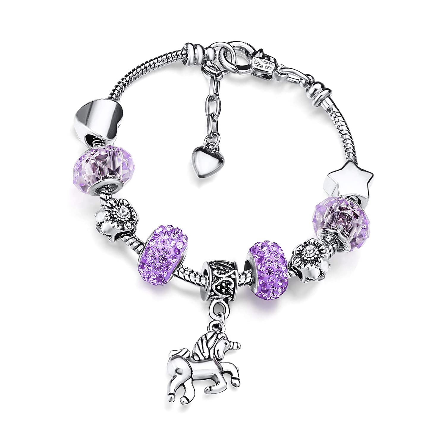 Deolven Bettelarmband für Mädchen, Rosa Glitzernden Kristall