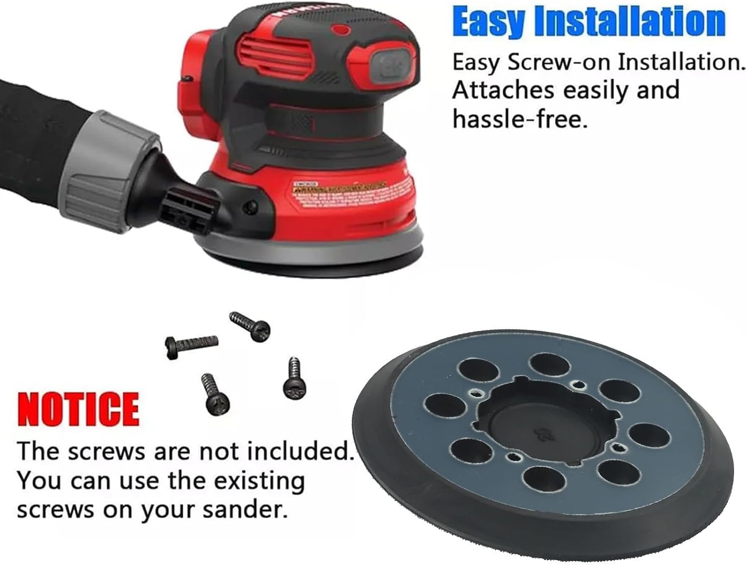 5 Inch Replacement Sander Pad CMCW220B & CMEW231, 8-Hole Hook & Backing with Rubber, Engineering Base Random Sanders