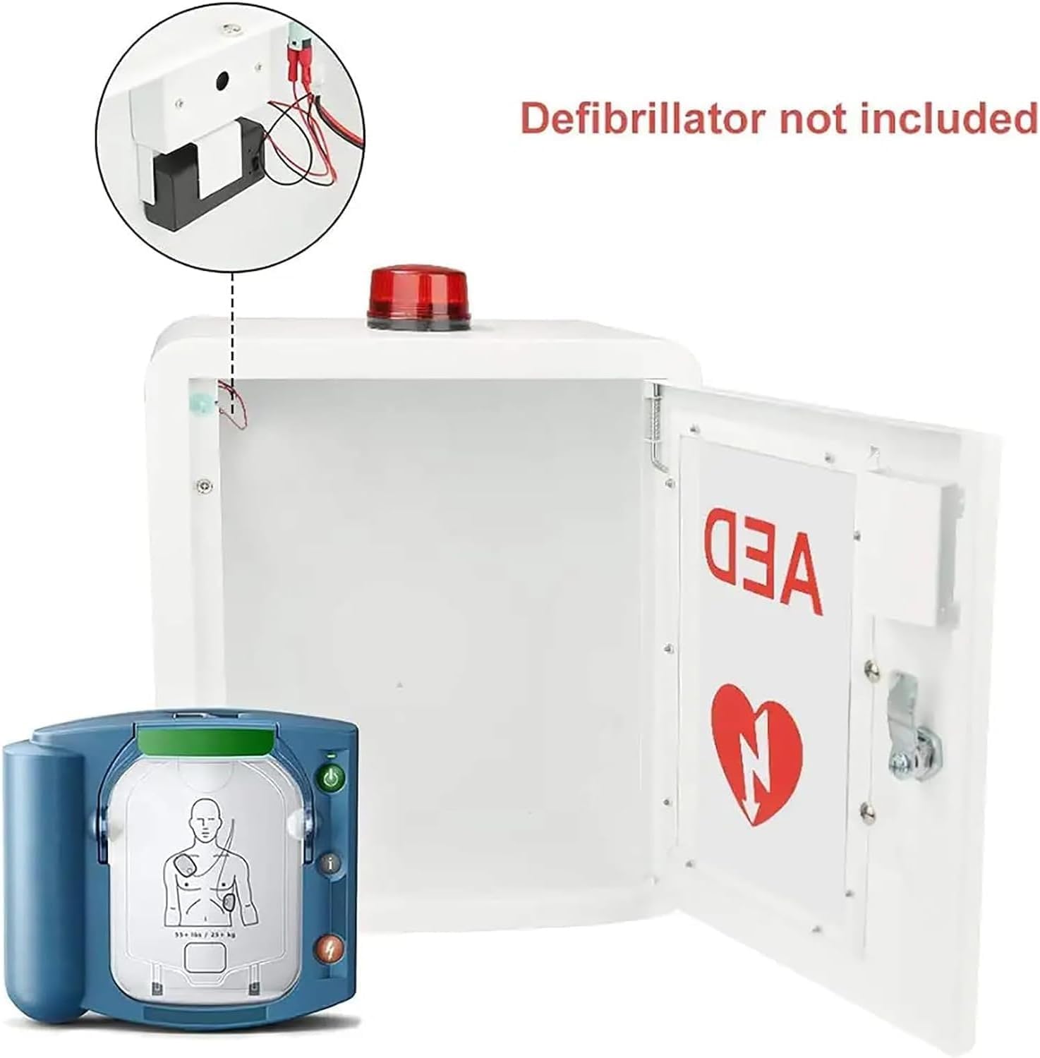 AED-Schrank, Wandmontageschrank aus Metall und Stahlblech mit Schlüssel- und Alarmsystem, Erste-Hilfe-Koffer, Abgerundeter Eckrand, passend für die meisten AED-Modelle, für die häusliche Krankenpfle