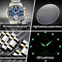 Vista 5 de OLEVS Reloj automático para hombre, cuerda automática, mecánica, de lujo, de acero inoxidable, multicalendario, impermeable, luminoso, reloj