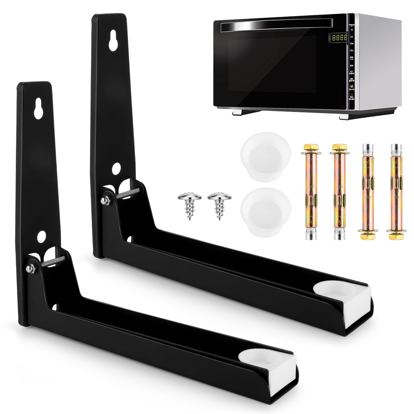 2 Pezzi Supporto Microonde con Viti, Supporto per Microonde Pieghevole, Supporto Pieghevole per Microonde, Supporto per Forno a Microonde da Parete, per Microonde, Carico Massimo 50 Kg