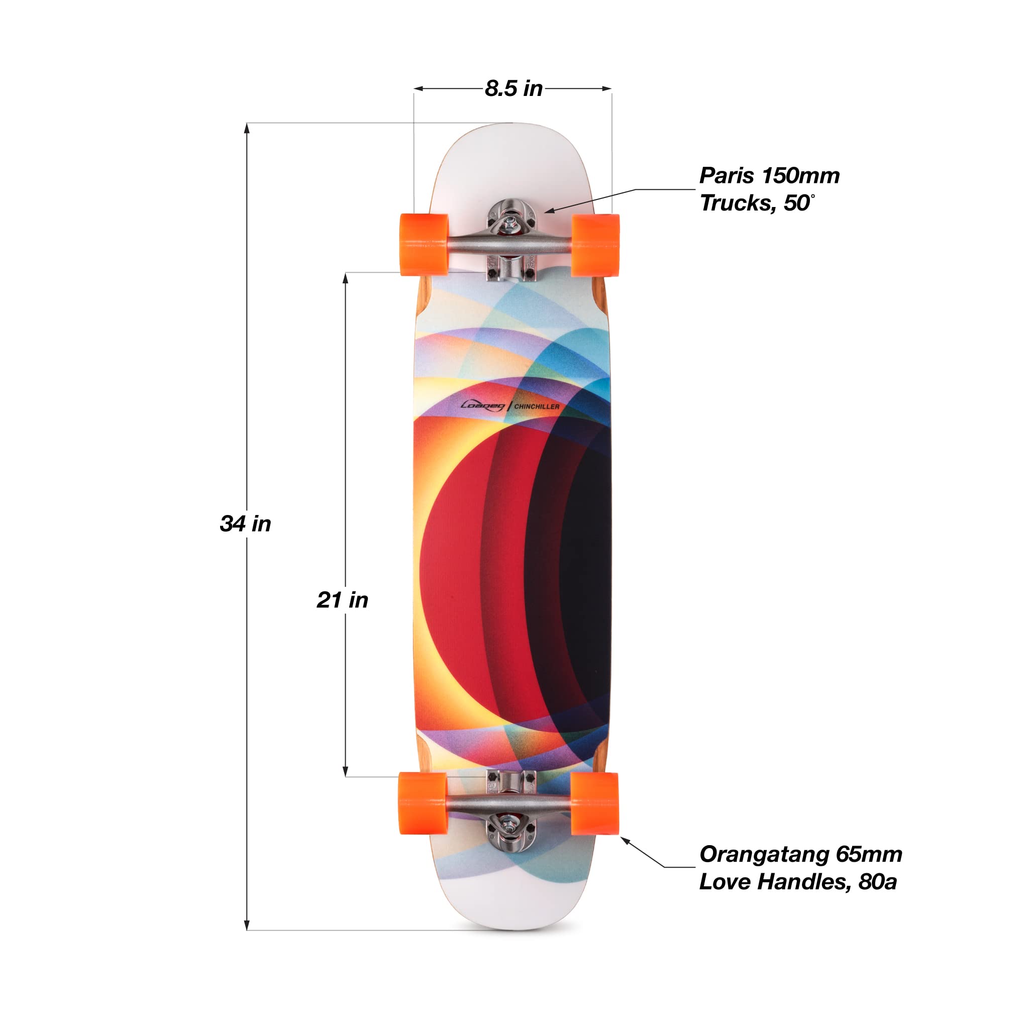 Loaded Boards Chinchiller Longboard Skateboard Complete (Love Handles 80a Wheels, Paris 150mm 50° Trucks)