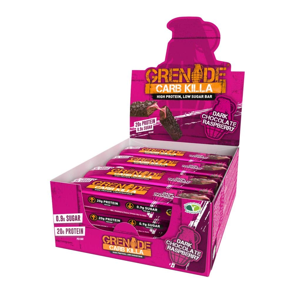 Grenade Barre Protéinée - Dark Chocolate Raspberry, 12 x 60 g | Riche en Protéines, Pauvre en Sucre, Plus de 20 g de Protein par Barre