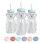 The 730 Project Honey Bear Straw Cup for Babies, 8-oz Honey Bear Cup with Lid, 3-Pack Therapy Learning Honeybear Straw, Baby Bottle Set, Blizzard AQUA