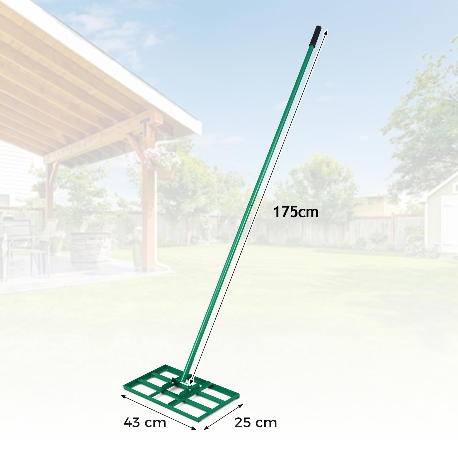Grabie do wyrównywania trawnika TANGZON, 91/106 x 25 cm, metalowa płyta wyrównująca grunt z ergonomicznym, długim uchwytem o długości 175 cm, wytrzymałe narzędzie do poziomowania trawnika (srebrne,