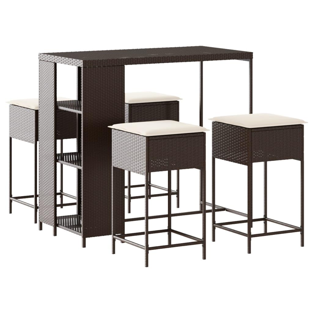 Ensemble de bar en poly rotin tressé marron résistant aux intempéries avec coussins denses
