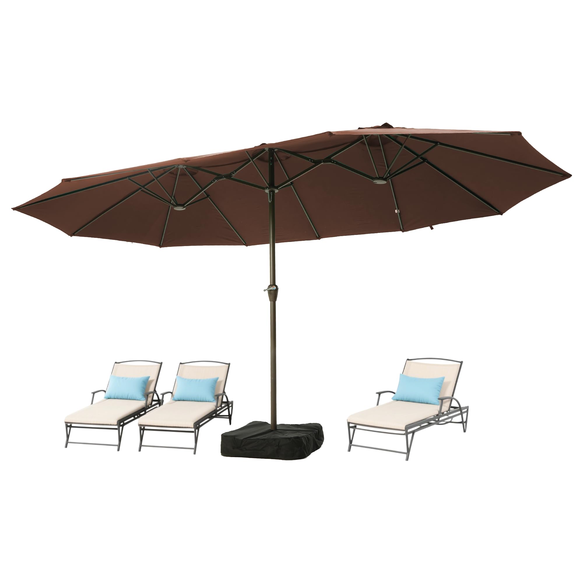 Ayge 15FT Patio Umbrella with Base,Large Outdoor Double-Sided Rectangle Umbrella with Crank Handle, Market Umbrella for Poolside Garden Deck Backyard Beach Pools,Brown : Patio, Lawn & Garden