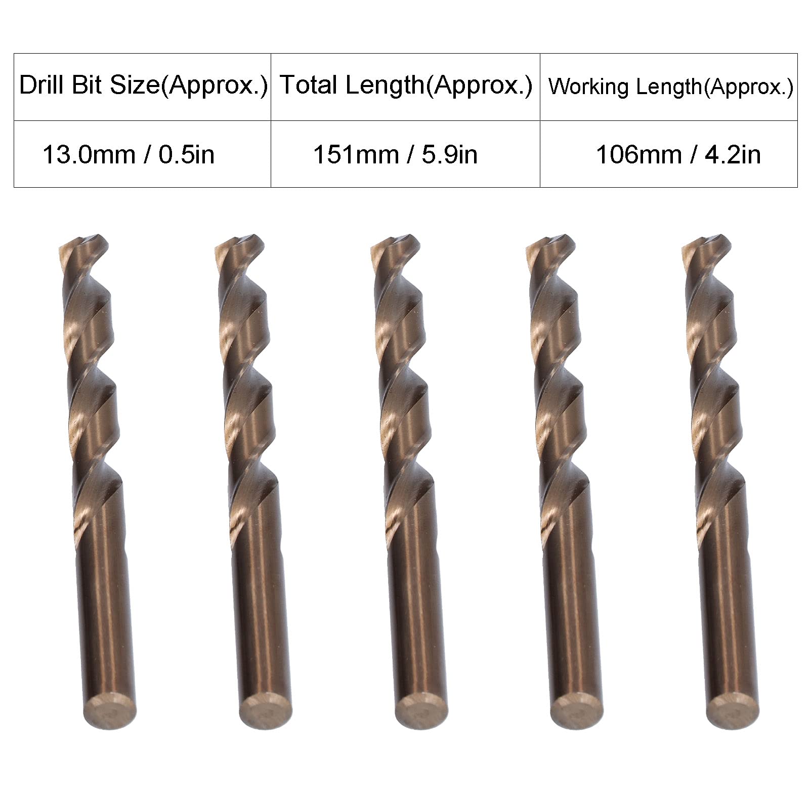 5 pezzi punta elicoidale, kit di utensili per foratura con codolo parallelo in acciaio ad alta velocità per ferro, lega di alluminio, rame, legno, plastica (13mm)