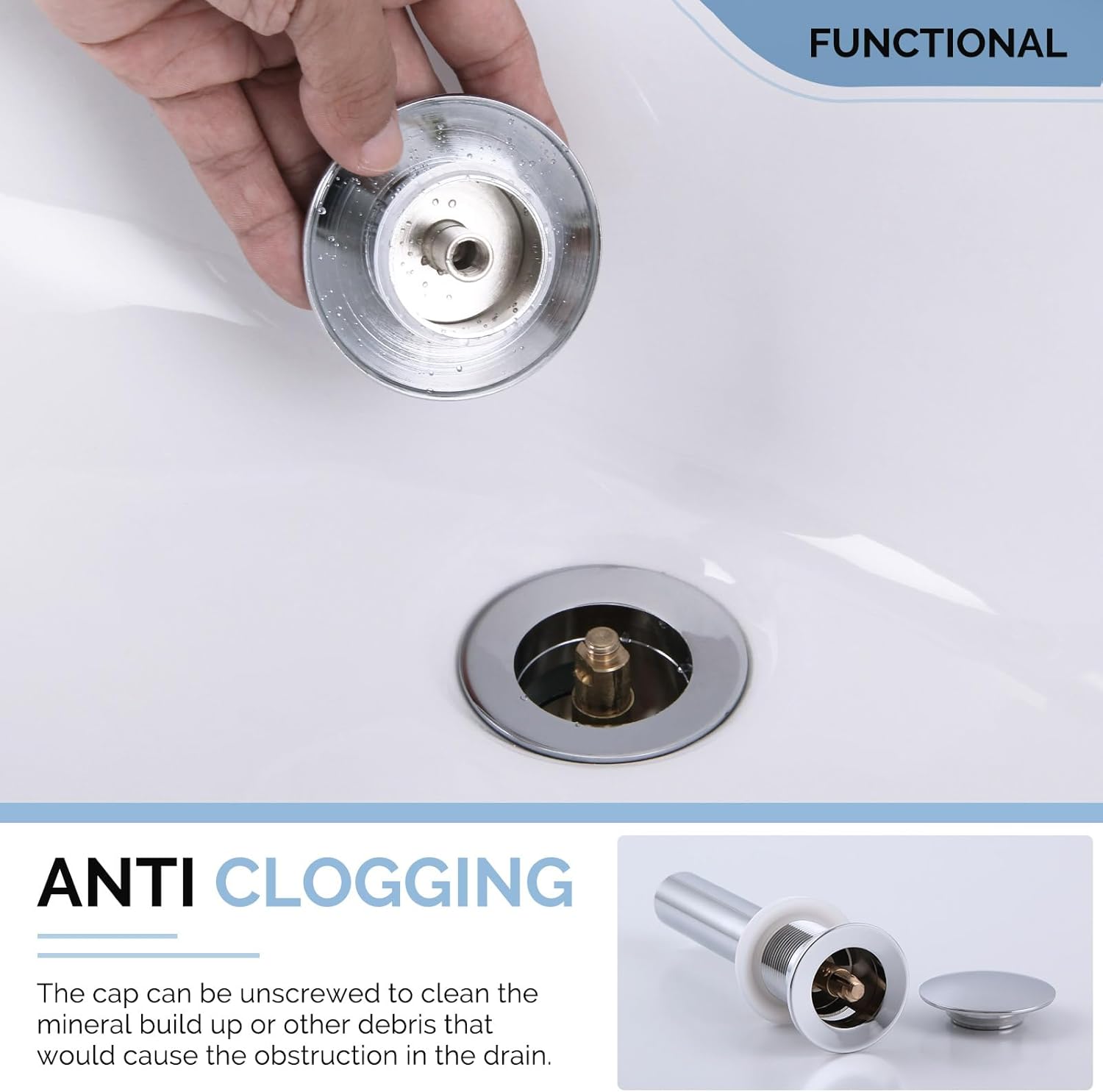 Bathroom Sink Drain, Angle Simple Brass Pop Up Drain Stopper, Vessel Sink Drain with Overflow, Lavatory Vanity Sink Drain Stoppers Chrome