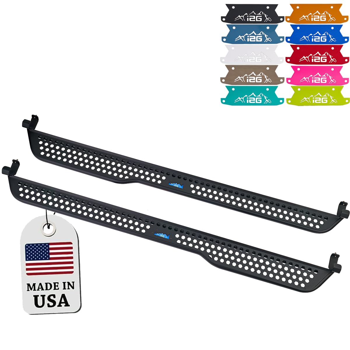 IAG Full Length EZ-Step for Ford Bronco 2021+ w/rockrails (4 Door, Blue Logo Plate, 1 Pair) (Does not fit Raptor or Sport)