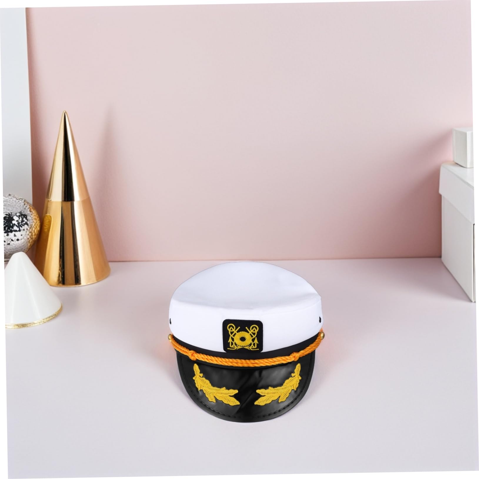4pezzi Cappello da Capitano Nautico Regolabile in Poliestere Bianco Motivo Ricamato Berretto da Marinaio per Yacht e Eventi Tema Cappello da Marinaio per Uomo