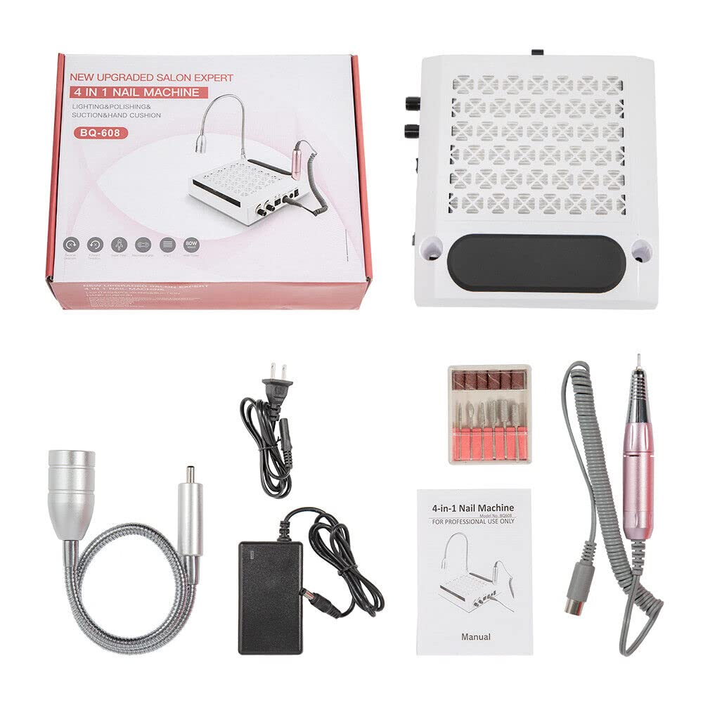 Kit d'extraction de poussière - Ponceuse à ongles électrique - Avec aspiration - Aspirateur à ongles professionnel - Avec filtre et lampe - Pour salon de manucure - Table avec 6 embouts - Lampe LED -