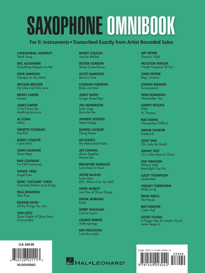 Saxophone Omnibook for E-Flat Instruments: Transcribed Exactly from Artist Recorded Solos