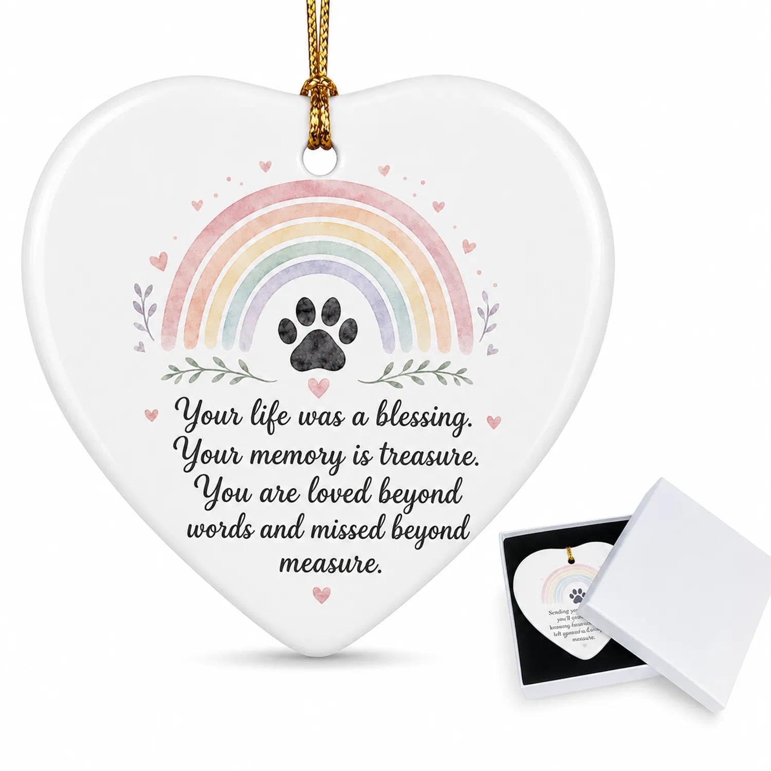 Pet Memorial Gifts, Double-Sided Dog Memorial Plaque, Ceramic Hanging Pet Loss Gifts with Gold String & White Gift Box, Sorry for Your Loss Beloved Pets Lovers