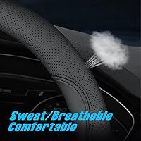 Vista 2 de Funda universal para volante de automóvil, de piel de napa, 15 pulgadas, color negro