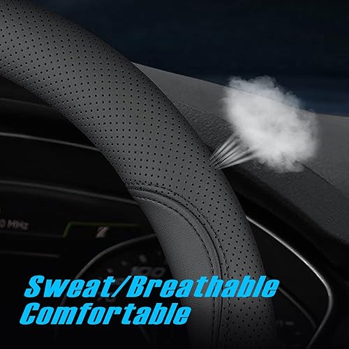 Miniatura 2 de HAOTULE Funda universal de cuero para volante de automóvil, 15 pulgadas, color negro