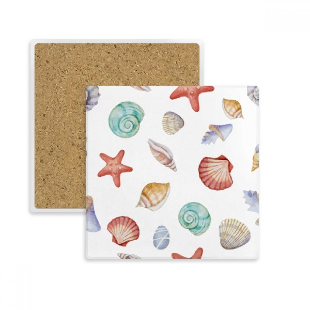 Porte-tasse de pierre vie marine avec dessous de verre absorbant pétoncle