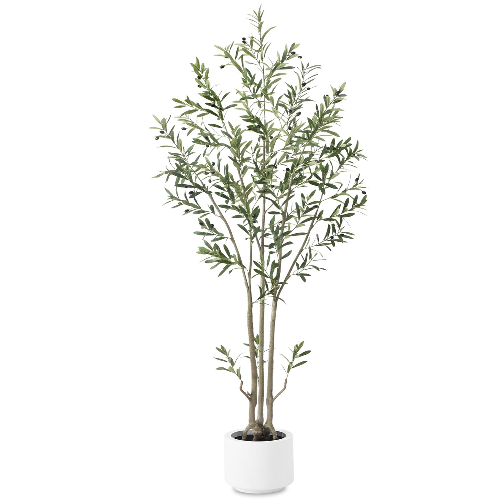Artificial Olive Tree 7 Ft Tall Fake Olive Tree Indoor Faux Olive Silk Tree Large Olive Plant Decor Upgraded White Pot Realistic Trunk Texture Lifelike Fruit for Home Bedroom Living Room Office