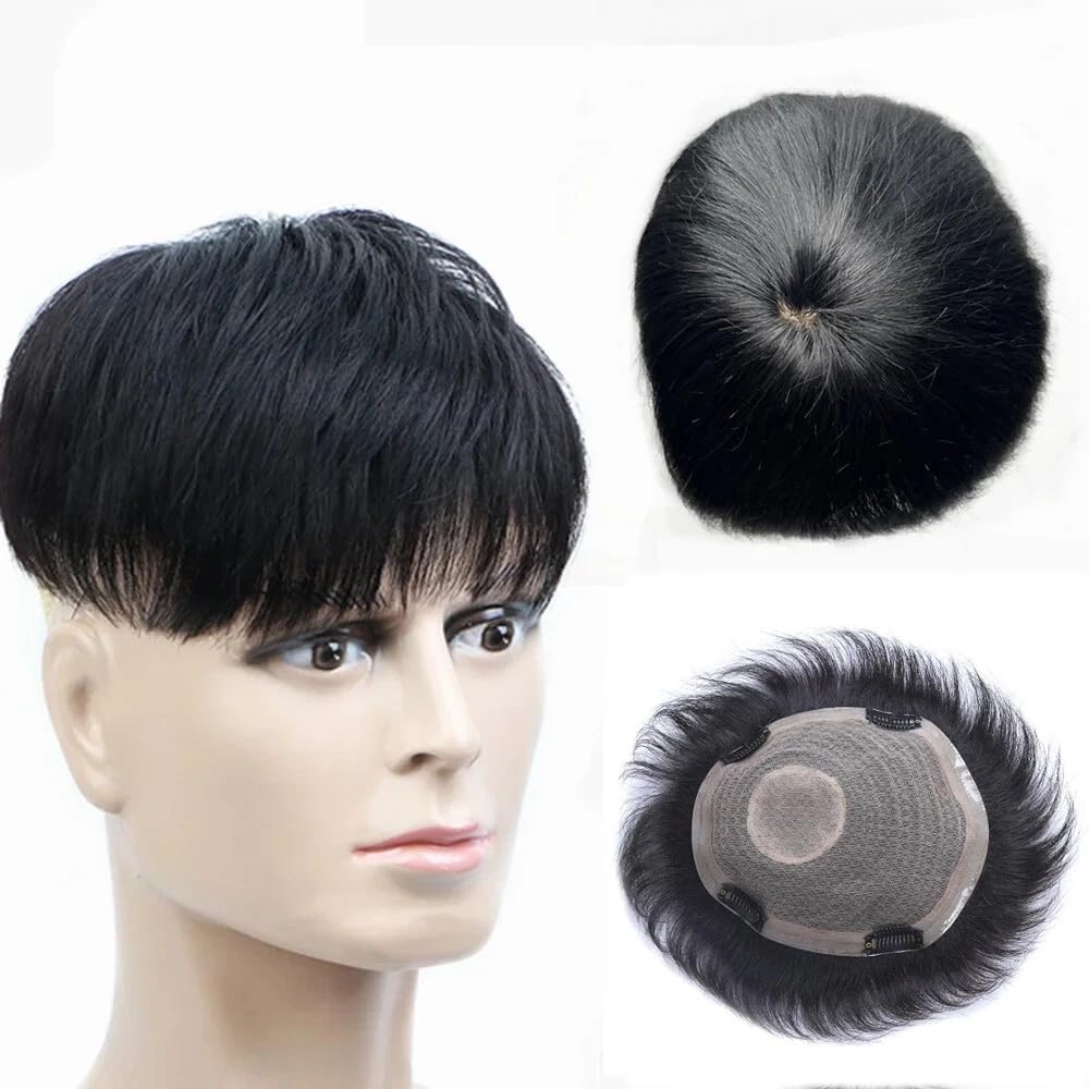 Pre-Cut Men's Hair Topper Clip-On Patch: Freestyle, No Glue/Tape Needed, Easy to Remove & Fit, No Salon Maintenance, Invisible Hairline, Double Layer Natural Human Hair. BY RITZKART (16 x 18 cm)-image-11