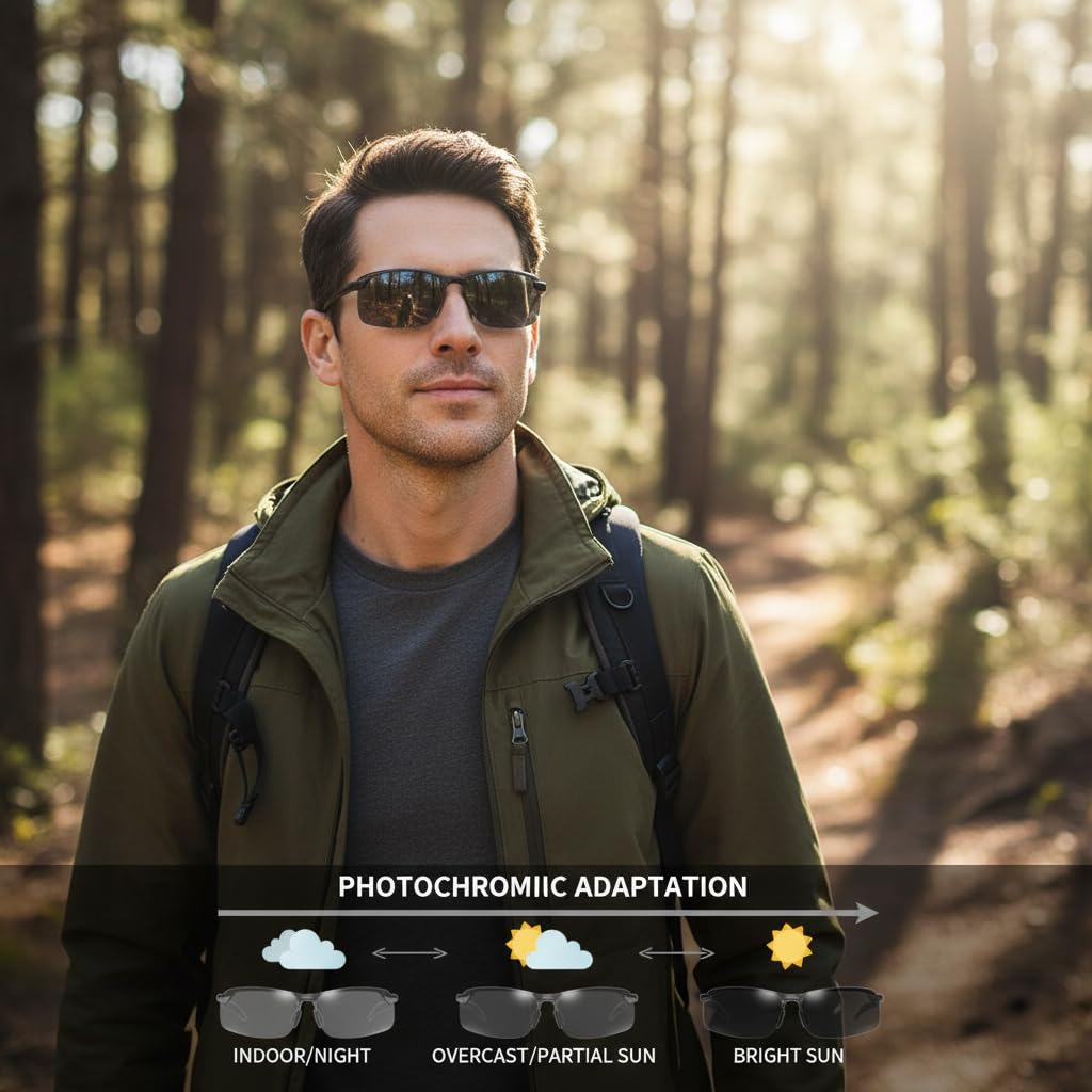 Jowxsx Photochrome polarisierte Sonnenbrille, UV400, Sport-Sonnenbrille, Tag-/Nachtbrille, ultraleicht, Radfahren, Sonnenbrille, Sonnenbrille und Sonnenbrille