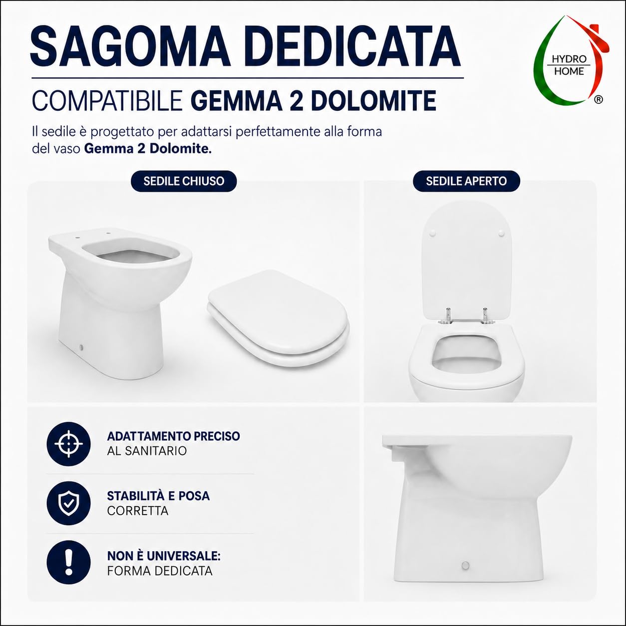 Compatible Gemma 2 Dolomit ECO, Tabletka toaletowa Malowane Drewniane Z Regulowanymi Zawiasami,Oś Wc Biały Kolor HYDRO HOME